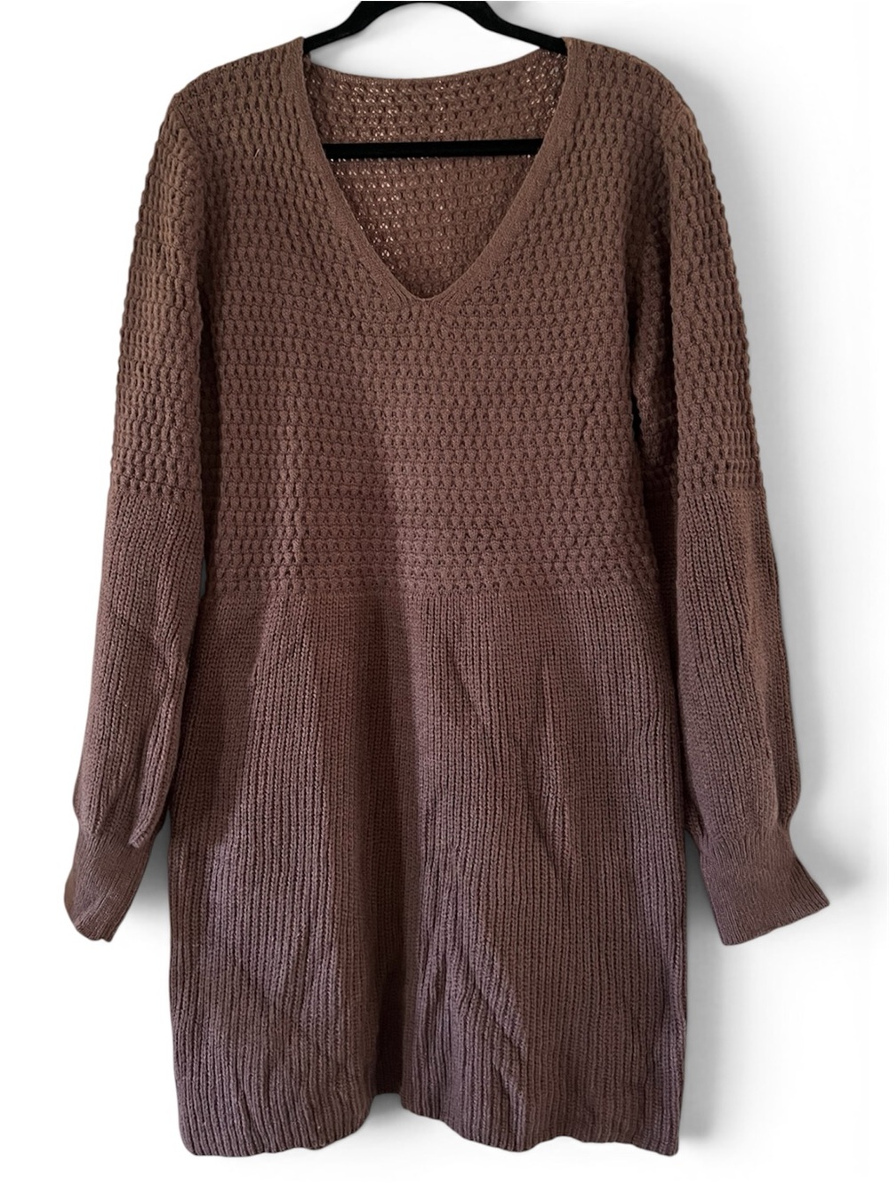Cupshe V-Neck Longline Knit Sweater Dress in Chocolate Brown